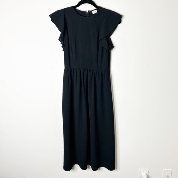 Aritzia Wilfred Fleurette Dress Maxi Ruffle sleeve Black Size 0 - Picture 9 of 14